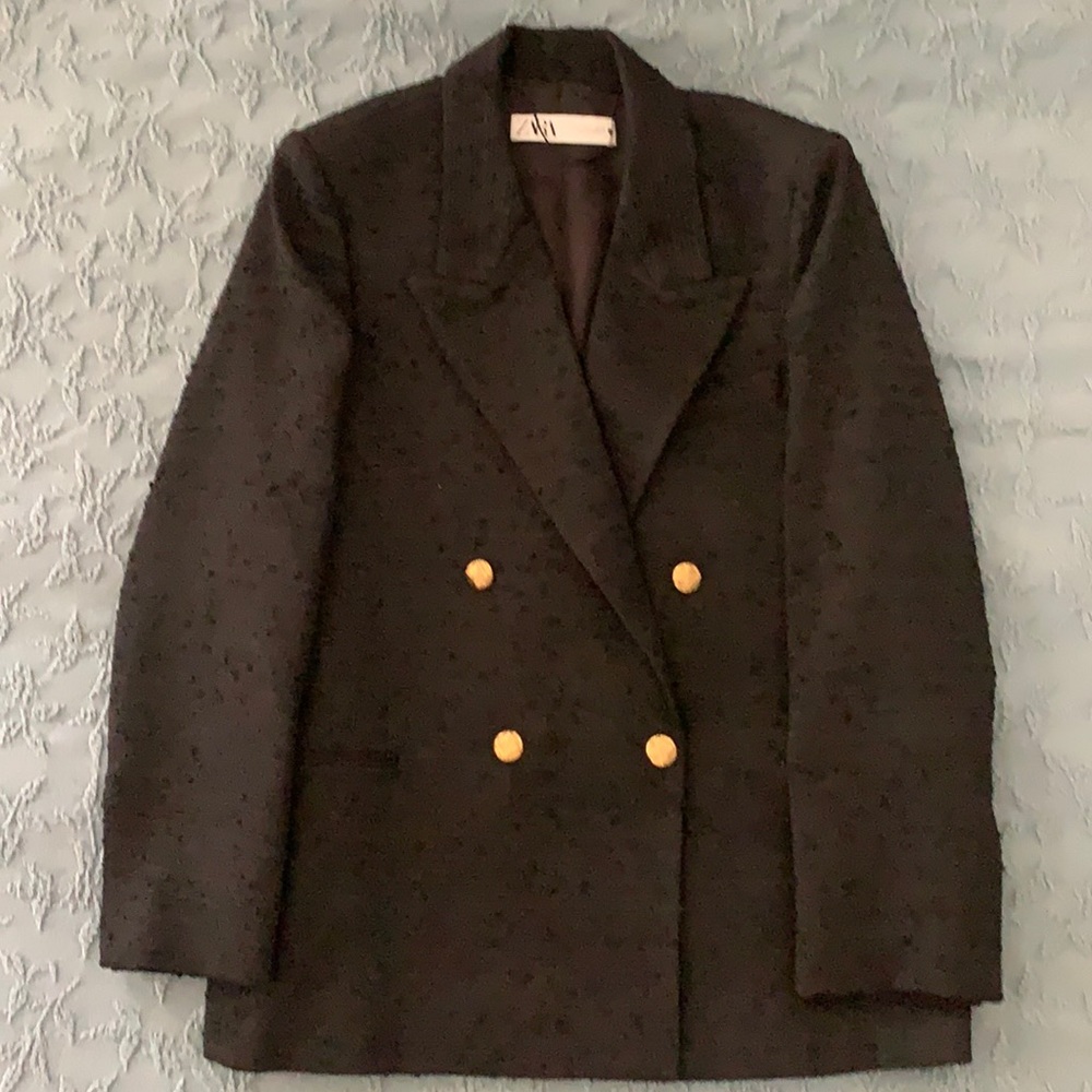 ZARA BLACK DOUBLR BREASTED BLAZER SIZE L BRAND NEW